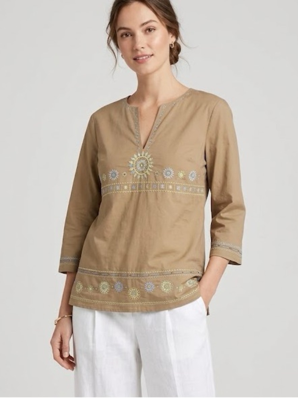 Talbots Embroidered Tunic Top Blouse
